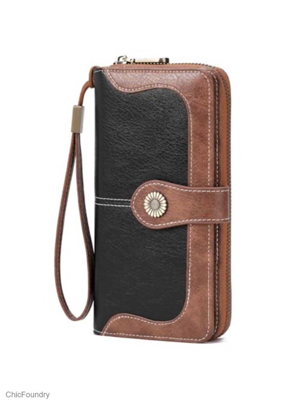RFID Blocking Bifold Faux Leather Wallet 16 Card Slots Zipper Coin Purse